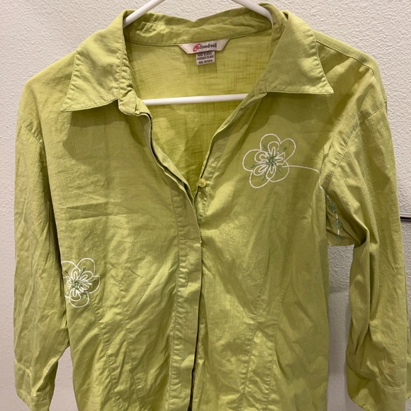 Lime Green Floral Button Down Shirt - Picture 4 of 5